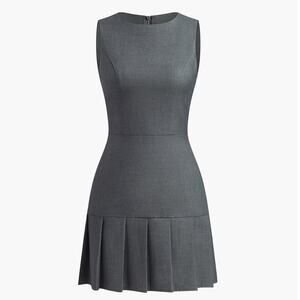 Commense Academia Preppy Pleated Zipper Mini Dress Gray XL